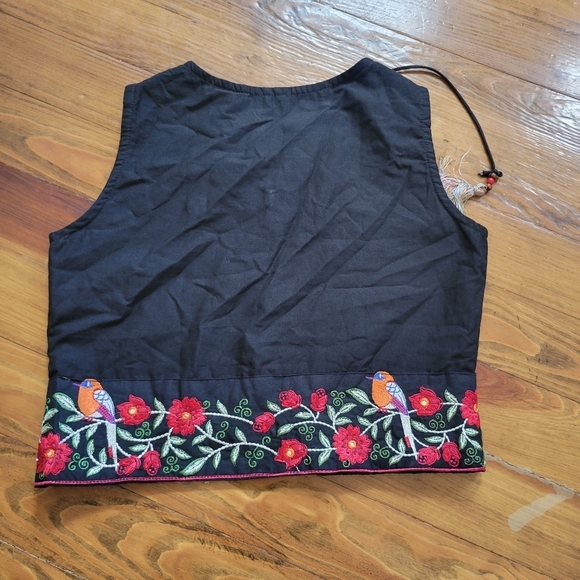 Uzbek Vintage Boho Embroidered Vest Birds & Floral Pattern‎ Black Festival M - Picture 9 of 9